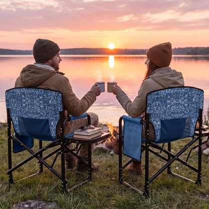 Serenelife Portable Foldable Director Chair With Side Table, Cup Holder & Carry Bag For Outdoor Use  (Blue Camouflage)