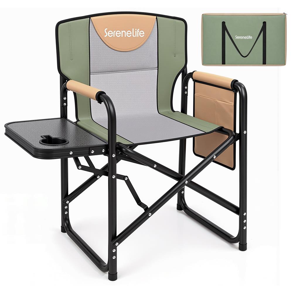 Serenelife Portable Foldable Director Chair With Side Table, Cup
