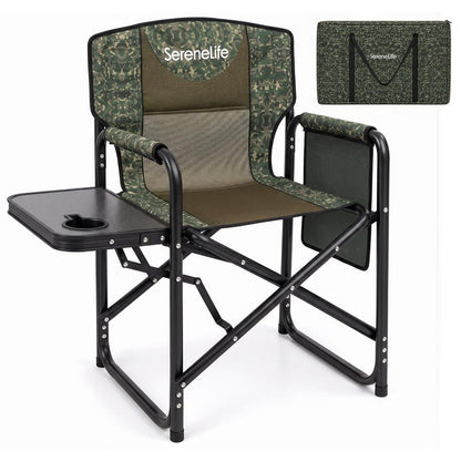 Serenelife Portable Foldable Director Chair With Side Table, Cup Holder & Carry Bag For Outdoor Use  (Green)