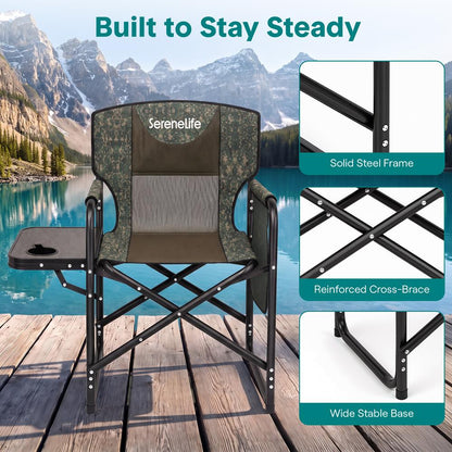 Serenelife Portable Foldable Director Chair With Side Table, Cup Holder & Carry Bag For Outdoor Use  (Green)