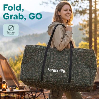 Serenelife Portable Foldable Director Chair With Side Table, Cup Holder & Carry Bag For Outdoor Use  (Green)