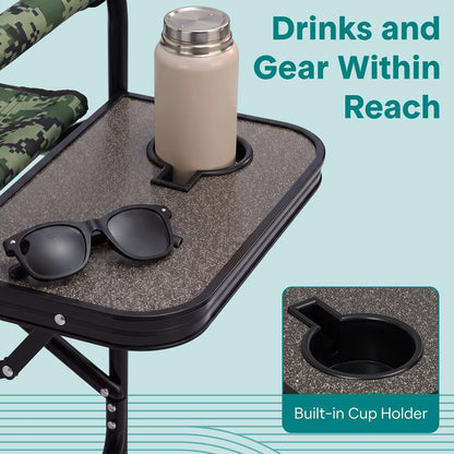 Serenelife Portable Foldable Director Chair With Side Table, Cup Holder & Carry Bag For Outdoor Use  (Green)