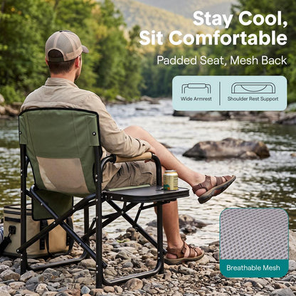 Serenelife Portable Foldable Director Chair With Side Table, Cup Holder & Carry Bag For Outdoor Use  (Green)