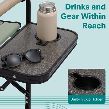 Serenelife Portable Foldable Director Chair With Side Table, Cup Holder & Carry Bag For Outdoor Use  (Green)