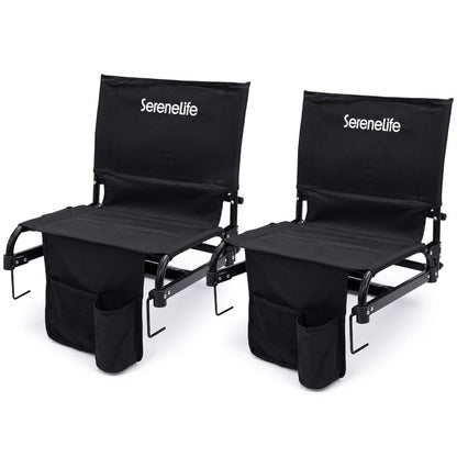 Serenelife Stadium Chair With Backrest  – Compact, Foldable, Lightweight & Durable For Outdoor Events And Sports Games (Black)