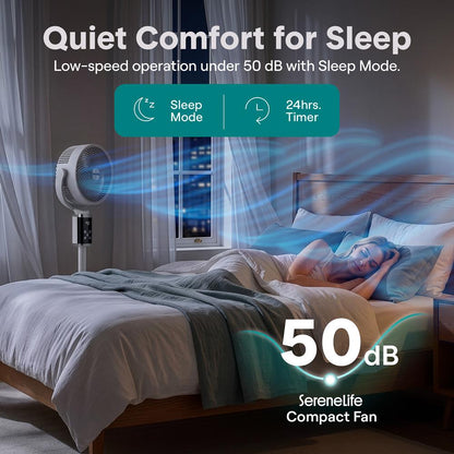 Serenelife Omni-Directional Fan With 90° Vertical And 60° Horizontal Auto Oscillation, 6 Speeds, 12-Hour Timer, And Ambient Light – Quiet 45W Fan For Home & Office (White)