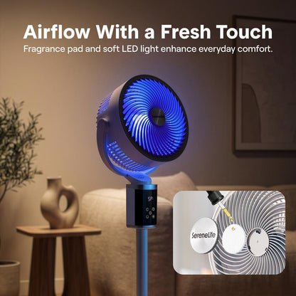 Serenelife Omni-Directional Fan With 90° Vertical And 60° Horizontal Auto Oscillation, 6 Speeds, 12-Hour Timer, And Ambient Light – Quiet 45W Fan For Home & Office (White)