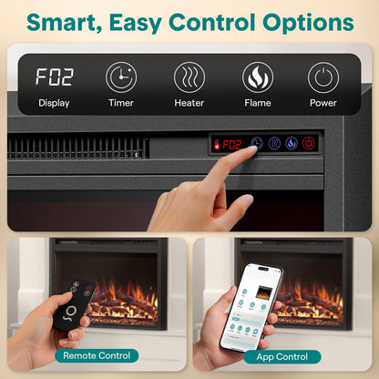 Serenelife Wall-Mounted Fireplace Heater With Decorative Led Flame, Smart Wi-Fi Via Tuya App, Push Button Panel And Remote (Black)
