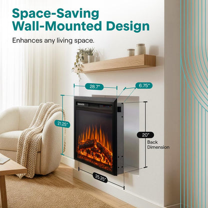 Serenelife Wall-Mounted Fireplace Heater With Decorative Led Flame, Smart Wi-Fi Via Tuya App, Push Button Panel And Remote (Black)