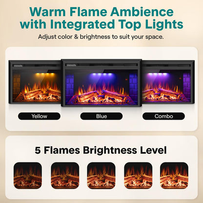 Serenelife Wall-Mounted Fireplace Heater With Decorative Led Flame, Smart Wi-Fi Via Tuya App, Touch Screen Panel And Remote (Black)