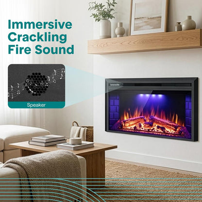 Serenelife Wall-Mounted Fireplace Heater With Decorative Led Flame, Smart Wi-Fi Via Tuya App, Touch Screen Panel And Remote (Black)
