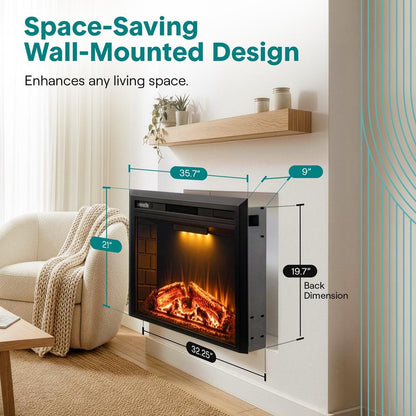 Serenelife Wall-Mounted Fireplace Heater With Decorative Led Flame, Smart Wi-Fi Via Tuya App, Touch Screen Panel And Remote (Black)