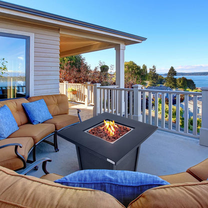 Propane Gas Fire Pit Table - 28 Inches 40,000 Btu Square Gas Firepits With Cover For Outside