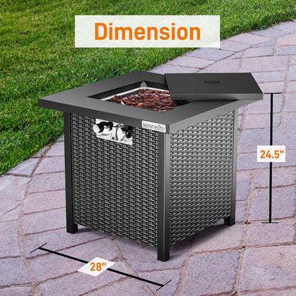 Propane Gas Fire Pit Table - 28 Inches 40,000 Btu Square Gas Firepits With Cover For Outside