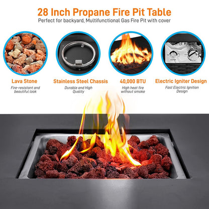 Outdoor Propane Fire Pit Table 40,000 BTU Steel Top Weather-Resistant