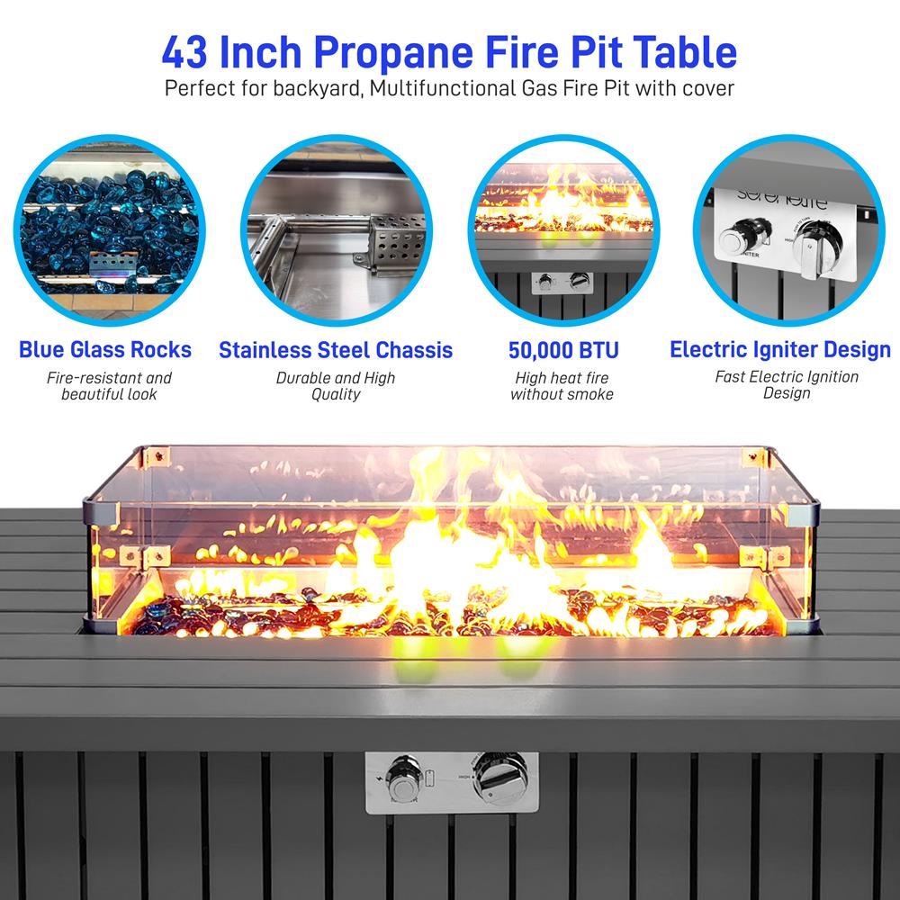 Outdoor Propane Fire Pit Table 50,000 BTU Tile Top Weatherproof - Thumbnail 5
