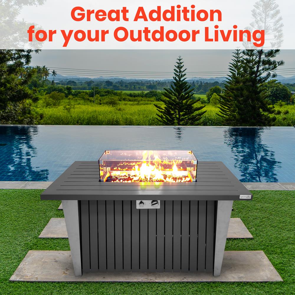 Outdoor Propane Fire Pit Table 50,000 BTU Tile Top Weatherproof - Thumbnail 4