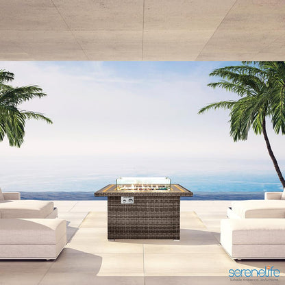 Outdoor Propane Fire Pit Table 50,000 BTU Tile Top Glass Wind Guard