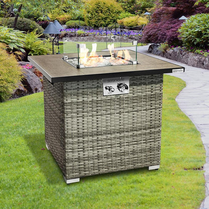 Propane Fire Pit Table 50,000 BTU Wicker Base Stainless Steel Burner