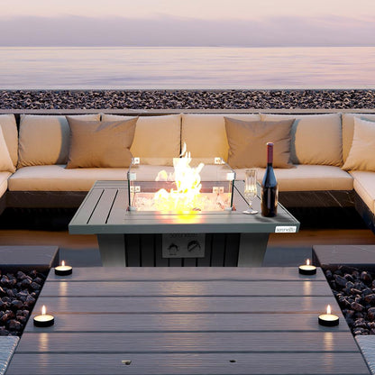 Propane Fire Pit Table 50,000 BTU Stainless Steel Pan & Legs, Weather Cover