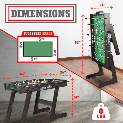 Folding Foosball Table Space-Saving Foldable Design 4'x2' Indoor/Outdoor