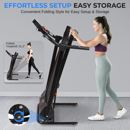 Electric Folding Treadmill, Compact Design, Bluetooth, 12 Modes