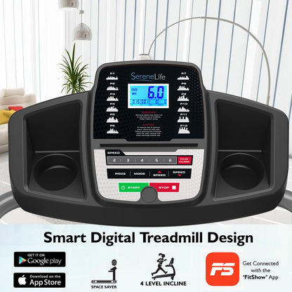 Electric Folding Treadmill, Bluetooth Sync, Manual Incline, Compact Design