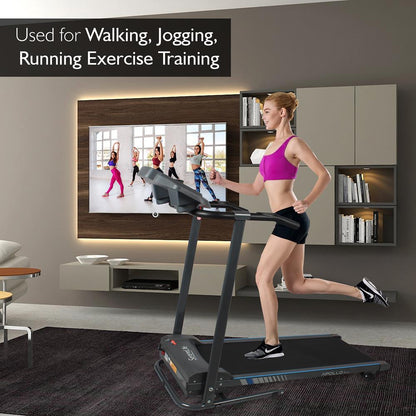 Electric Folding Treadmill, Bluetooth Sync, Manual Incline, Compact Design