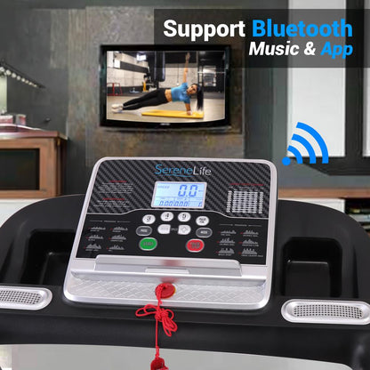 Folding Treadmill for Home Fitness, 6 MPH, 1HP Motor, 12 Programs, Bluetooth