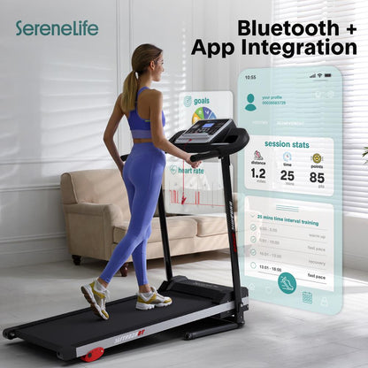 Folding Treadmill for Home Fitness, 6 MPH, 1HP Motor, 12 Programs, Bluetooth