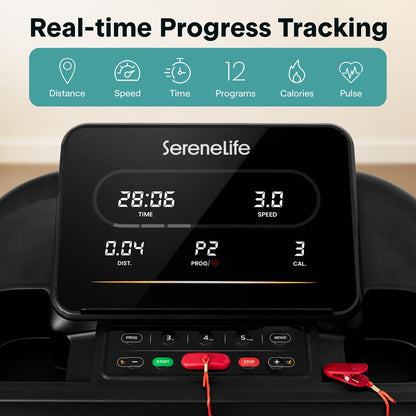 Serenelife Foldable Smart Digital Treadmill With 5 Led Display Windows, Bluetooth Music Connectivity, Advanced App Integration, High-Performance Cushioning System, And 2-Level Manual Incline For Optimal Workouts - Powered By 2.5Hp Motor