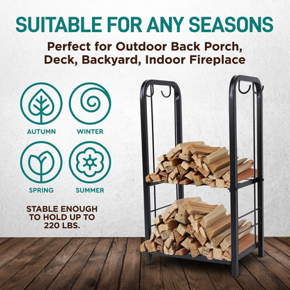 Firewood Rack 220 lbs Capacity Sturdy Metal Indoor/Outdoor