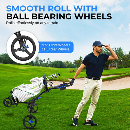 Golf Push Cart - Lightweight, Foldable, Aluminum Frame, White