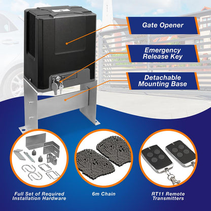 Automatic Sliding Gate Opener, Heavy Duty, Aluminum Alloy, 2 Remotes