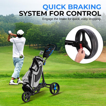 3-Wheel Golf Push Cart, Easy Fold, Aluminum Frame, Smooth Roll