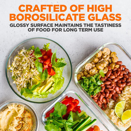 24-Piece Glass Storage Set, Leak-Proof, High Borosilicate, Red Lids