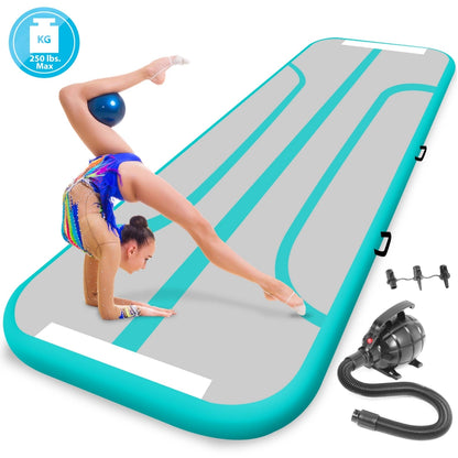Inflatable Gymnastics Mat 10FT - Bouncy, Waterproof, Durable, with Pump