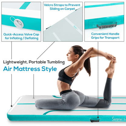 Inflatable Gymnastics Mat 13ft - Bouncy, Durable, Aquamarine