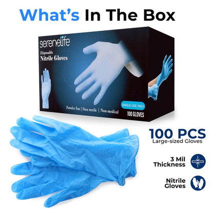 Disposable Nitrile Gloves, Puncture Resistant, Textured Grip, Large, 100 Pcs