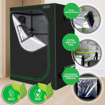 Hydroponic Grow Tent 48"x24"x60" Reflective Mylar with Floor Tray