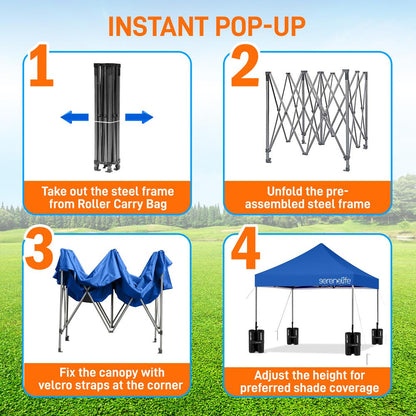 Pop Up Canopy Tent 10x10 - Waterproof UV Protection, Portable, Navy Blue