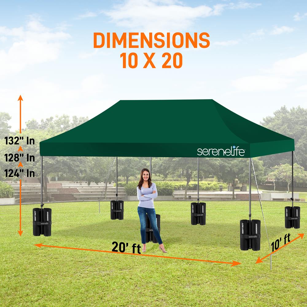 SereneLife SLGZ20FG Pop Up Canopy Tent, 10x20, Forest Green