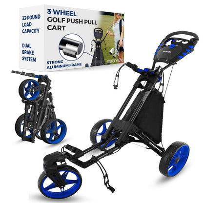 3-Wheel Golf Push Cart - Lightweight Aluminum, Easy Fold, Cooler Storage