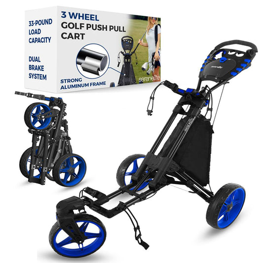 3-Wheel Golf Push Cart - Lightweight Aluminum, Easy Fold, Cooler Storage