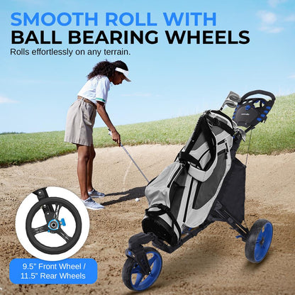3-Wheel Golf Push Cart - Lightweight Aluminum, Easy Fold, Cooler Storage