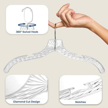 50-Pack Transparent Non-Slip Hangers - Space-Saving, Swivel Hook