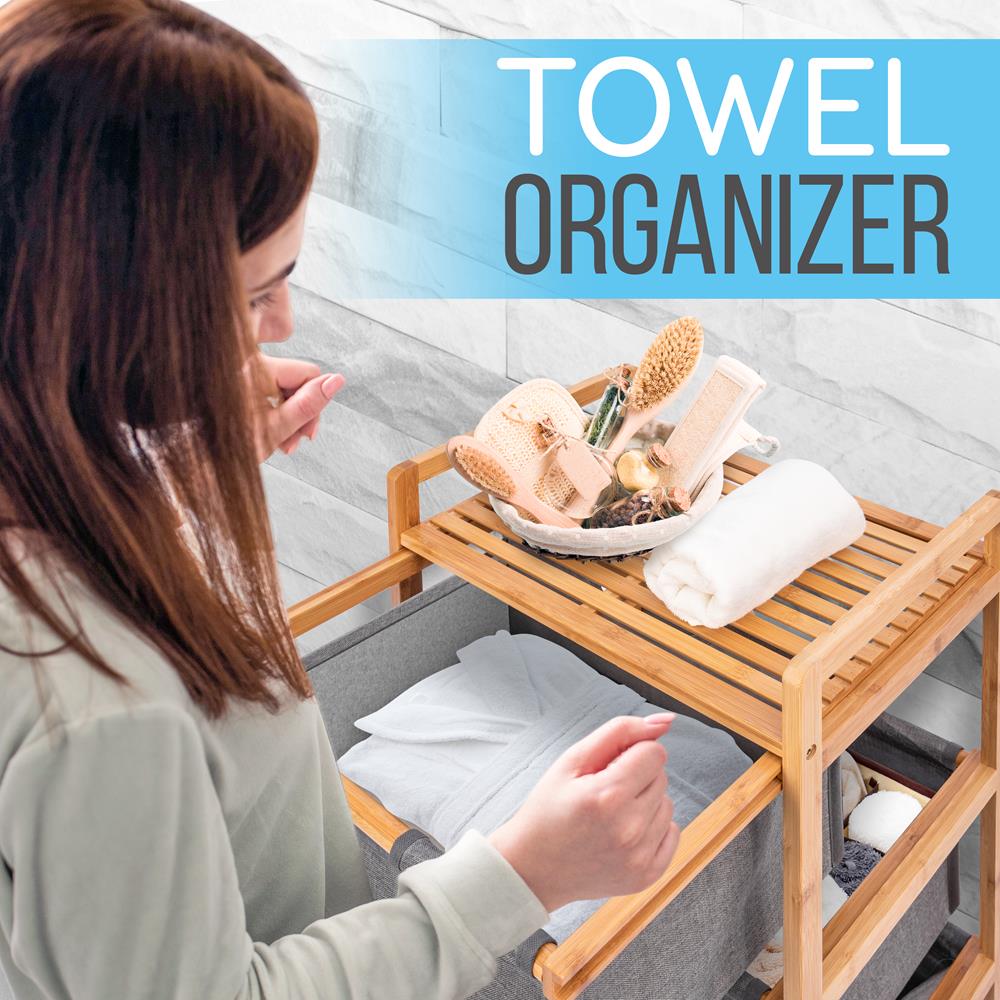 product image number 6 for SereneLife Bamboo Shelf With Storage Hamper