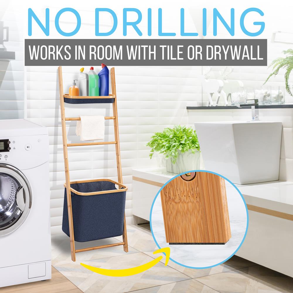 product image number 3 for SereneLife Bamboo Leaning Shelf With Storage Hamper