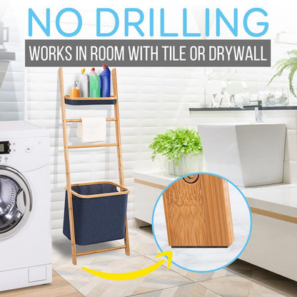 product image number 3 for SereneLife Bamboo Leaning Shelf With Storage Hamper