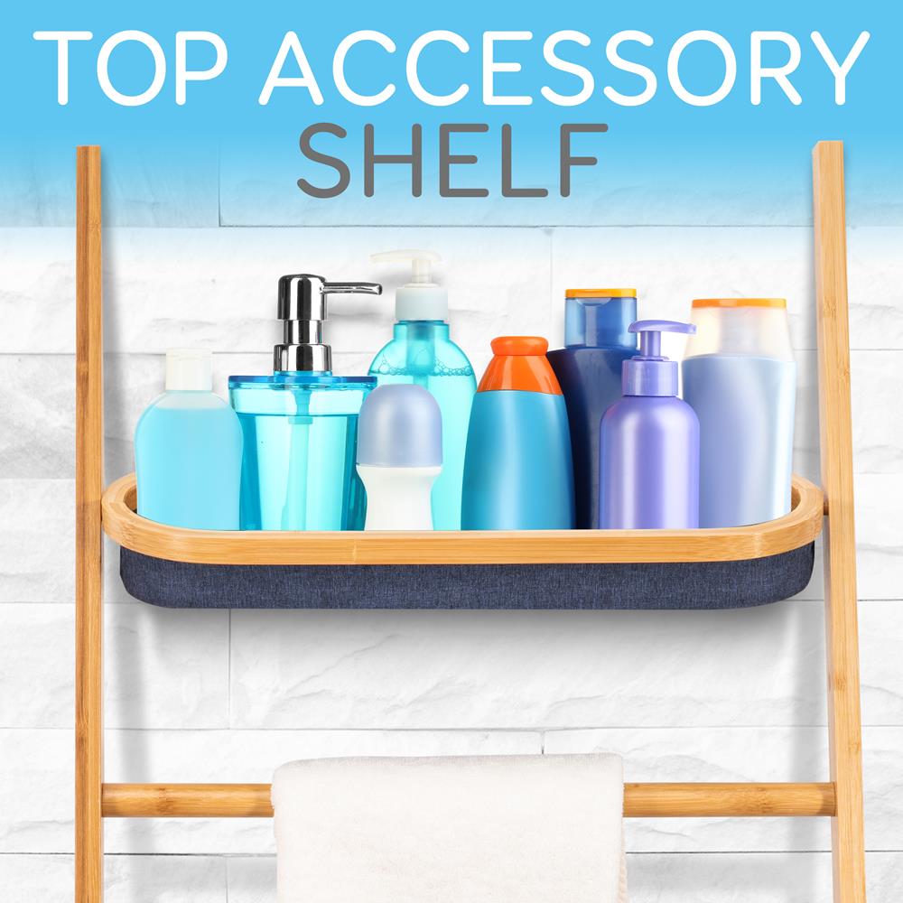 product image number 7 for SereneLife Bamboo Leaning Shelf With Storage Hamper